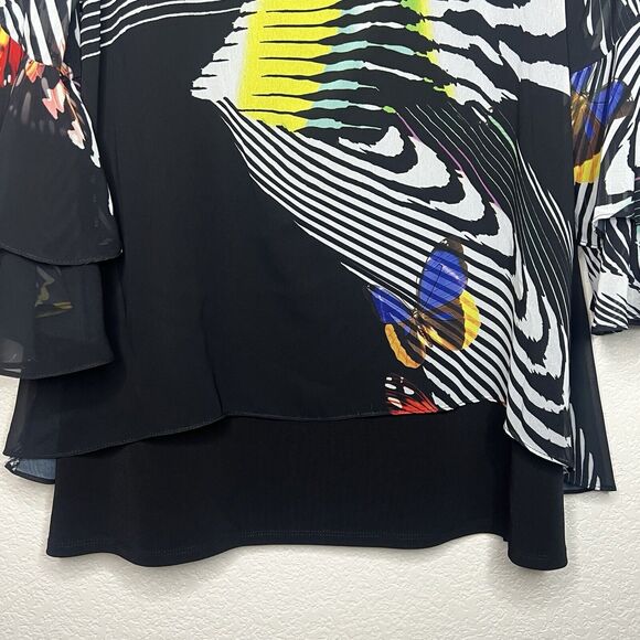 IC by Connie K butterfly print bell sleeve Layered blouse top Size Small USA b23 - Picture 3 of 8